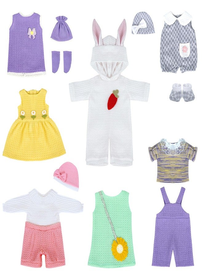 ARTST 7 Set Baby Doll Clothes,14-18 inch Reborn Doll Clothes Accessories Dress with Hats Socks Outfits Fits for 43cm New Born/15 inch Bitty/16 Inch Baby Dolls - Image 2